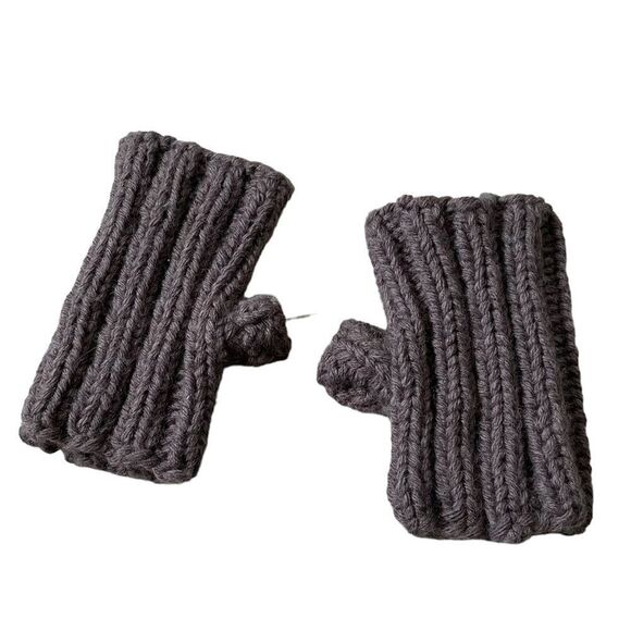 Hand Knit Handmade Wool Chinky Knit Fingerless Gloves Mittens Brown One Size - Picture 1 of 4